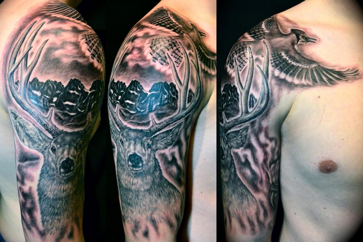 Tattoos - Mule Deer, Eagle, Blue Jay Sleeve - 61645